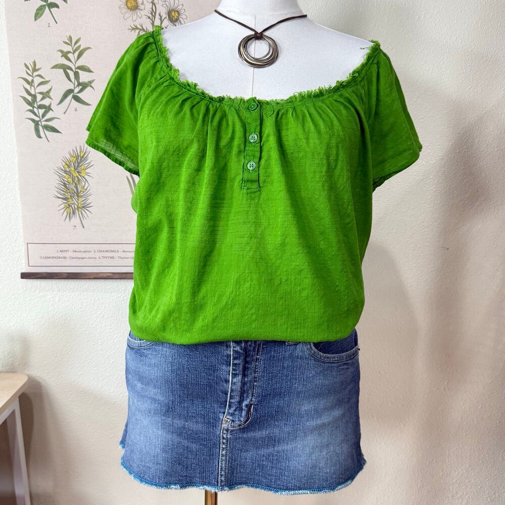 Y2k Green Cotton Gauzy Top Boho Hippie Coastal Cowgirl Fairy Grunge Forest XXL